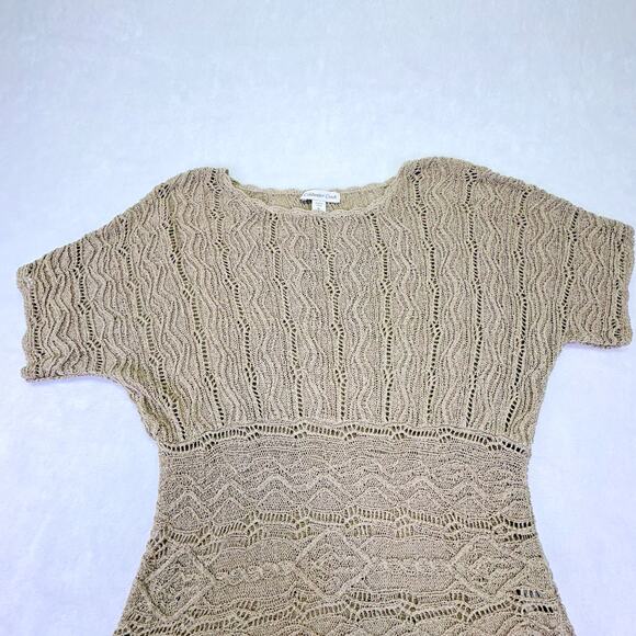 Coldwater Creek Crochet Open Knit Pullover Short Sleeve Sweater Tan Size XL 16 - Picture 4 of 14